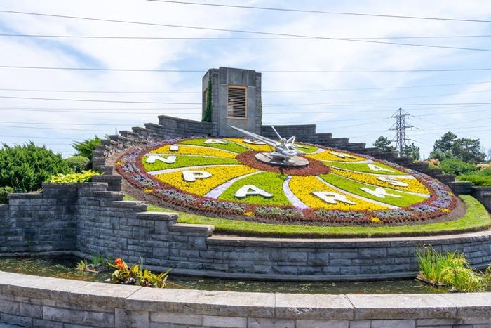 The Floral Clock in Niagara Parks, planted with thousands of flowers.